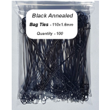 Heavy Duty Double Loop 200x1.6mm Black Annealed Flexible Wire Twist Bag Ties Pack of 100 Length 200mm Width 1.6mm